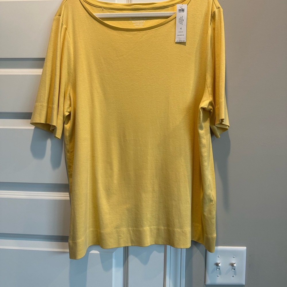 Chico's Yellow Short Sleeve Pima Cotton Tee - Picture 4 of 5